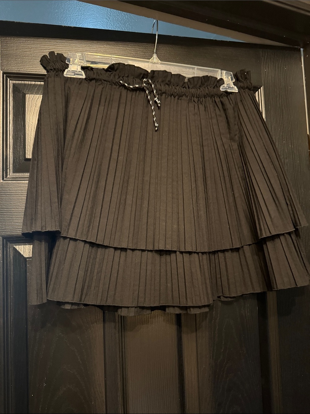 Zara Black Tiered Pleated Mini Skirt with Drawstring Waist